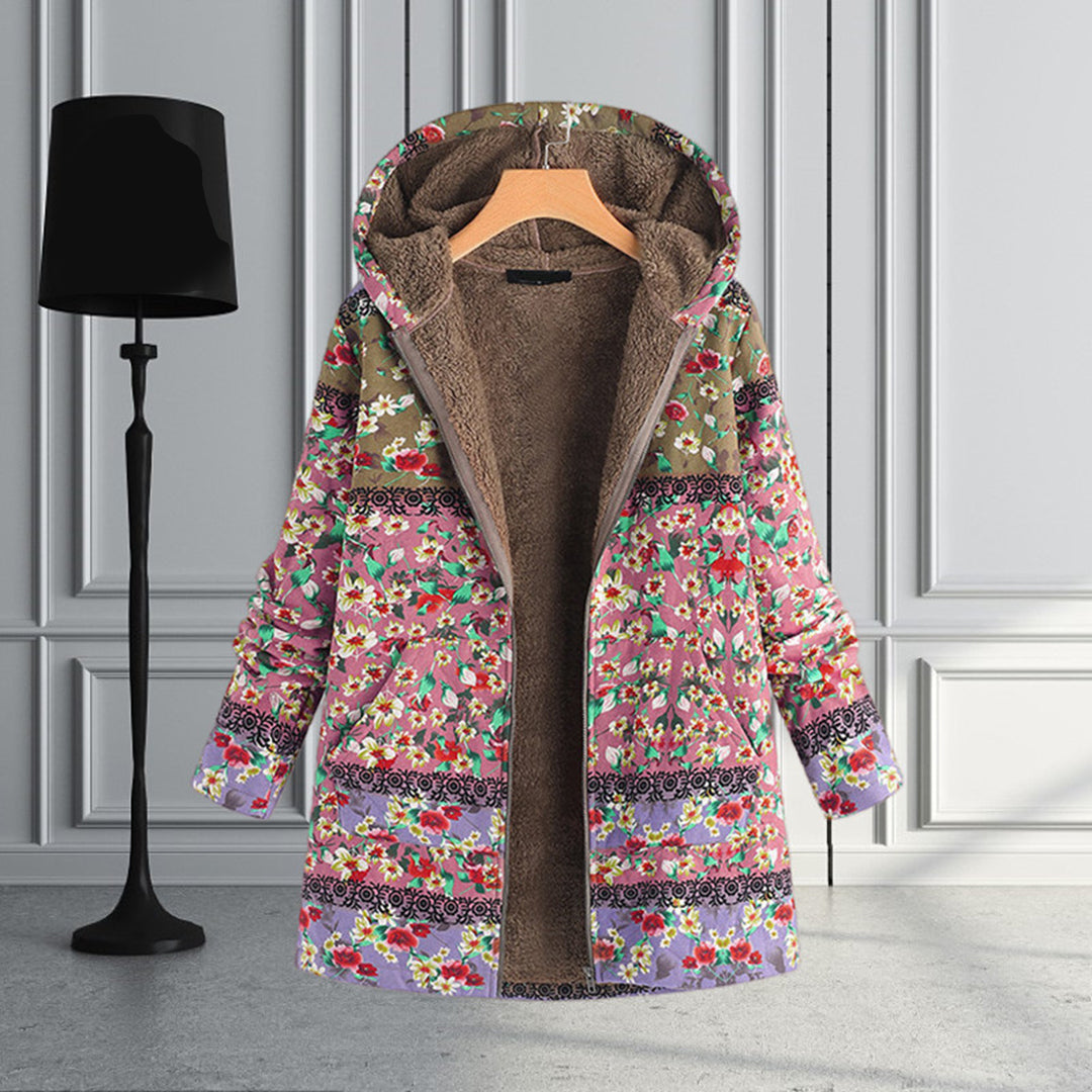 WW | Blumen Reißverschluss Jacke mit Kapuze Damenjacke