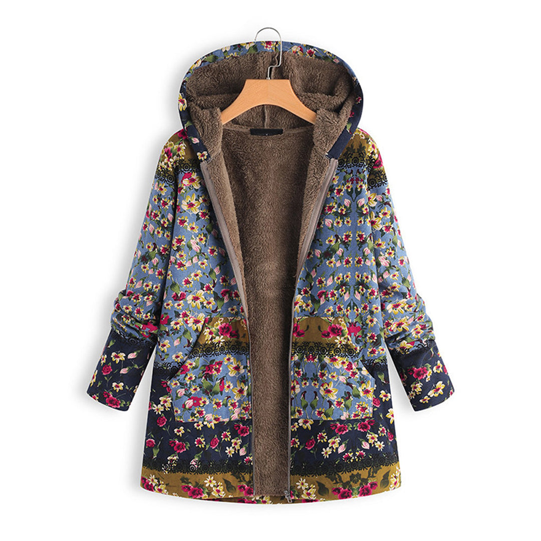 WW | Blumen Reißverschluss Jacke mit Kapuze Damenjacke