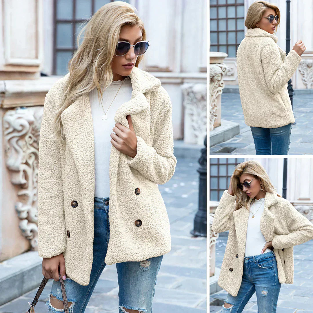 WW | Doppelreihig Teddyplüsch Herbstjacke Damenjacke