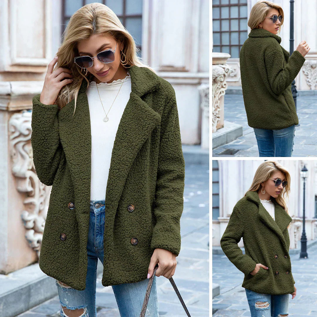 WW | Doppelreihig Teddyplüsch Herbstjacke Damenjacke