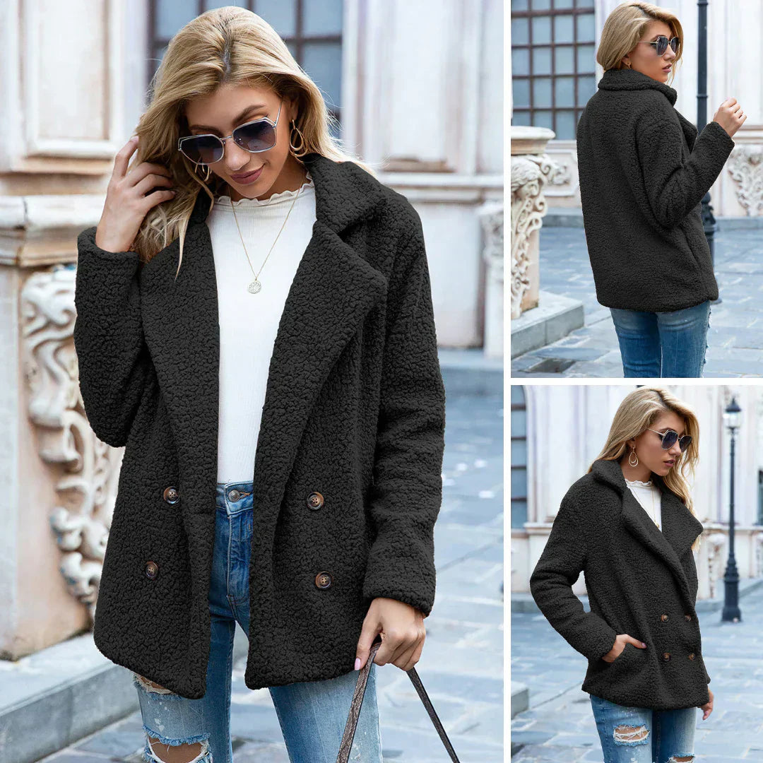 WW | Doppelreihig Teddyplüsch Herbstjacke Damenjacke