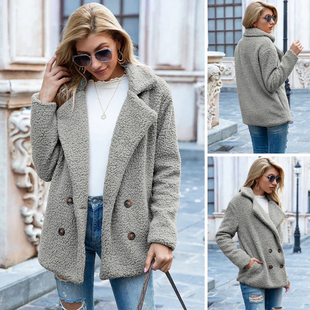 WW | Doppelreihig Teddyplüsch Herbstjacke Damenjacke