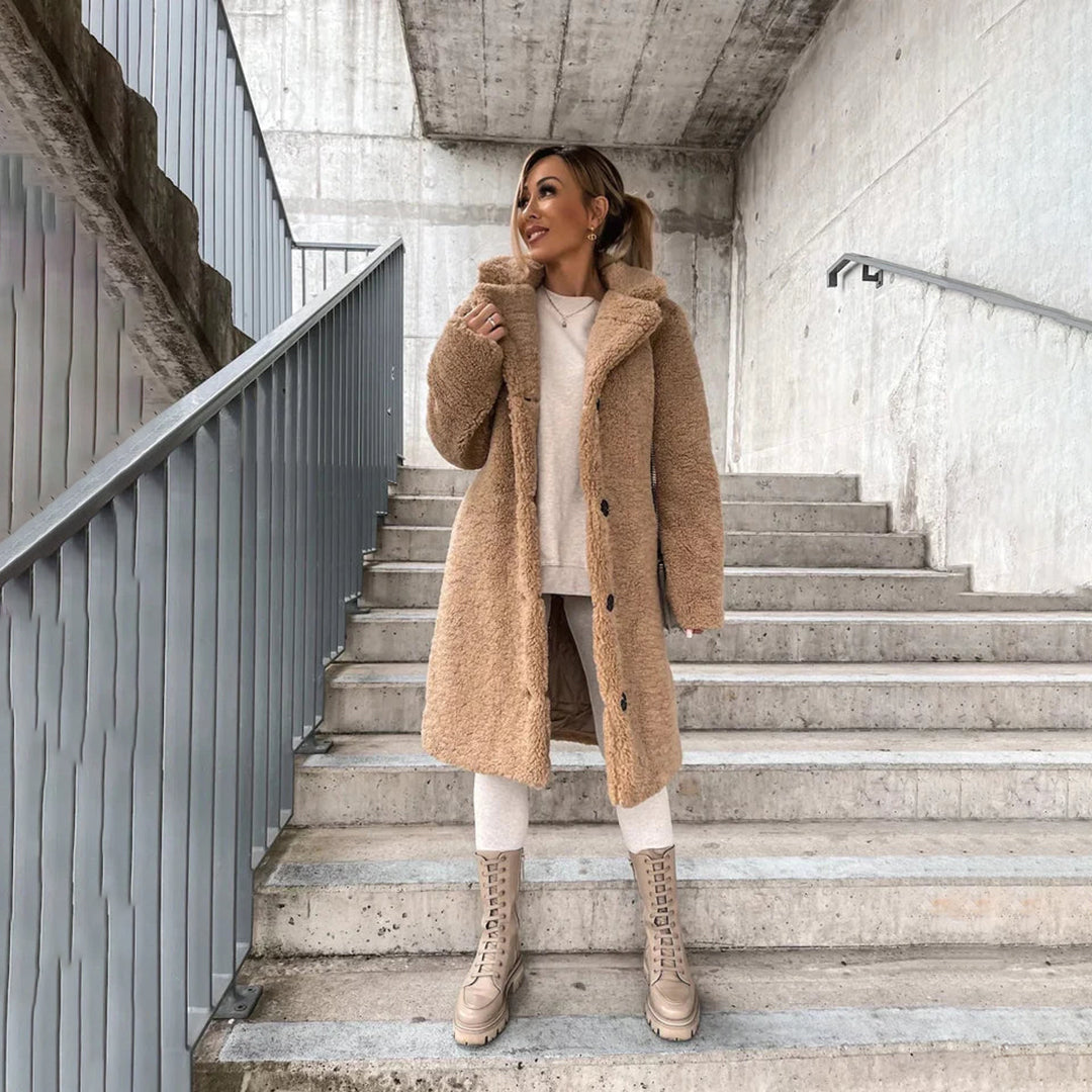 WW | Lang Einfach Brüstig Faux Fur Jacke Frauen Winterjacke