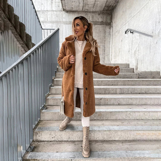 WW | Lang Einfach Brüstig Faux Fur Jacke Frauen Winterjacke
