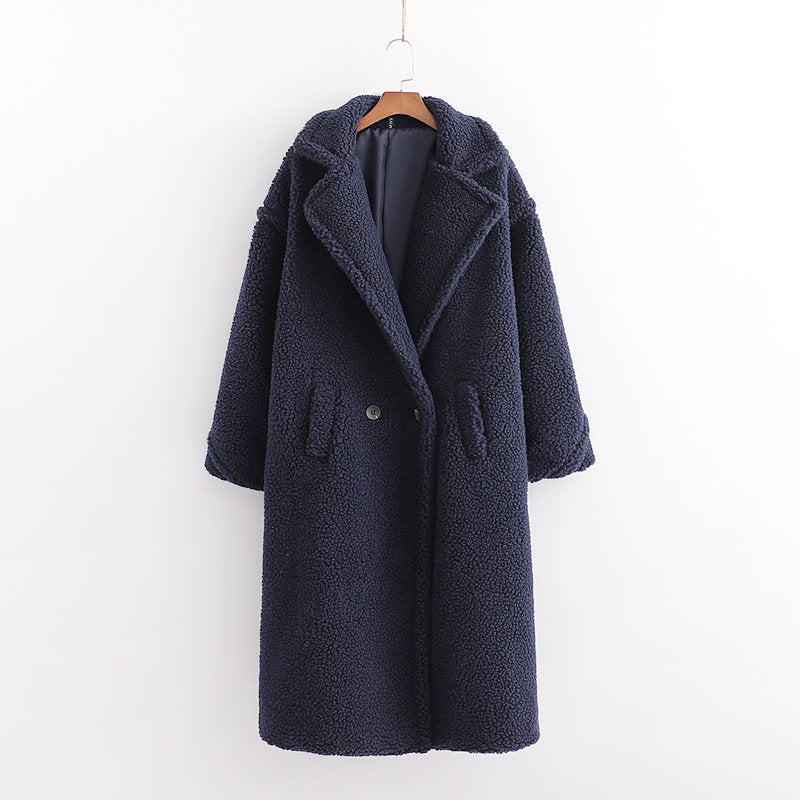 WW | Loose Fit Double Blended Long Fur Jacket Long Winter Jacket for Women