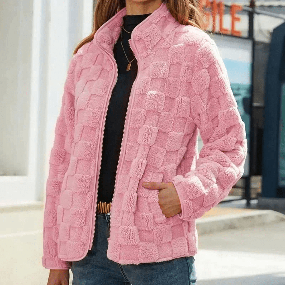 WW | Strukturierte Fleecejacke mit Stehkragen Für Frauen