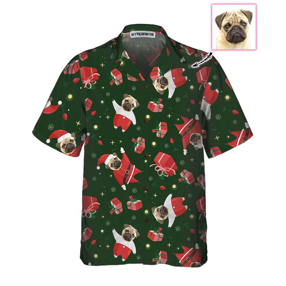 WW | Das Pug Santa Custom Hawaiian Shirt, Pug Weihnachtsshirt für Männer & Frauen, Personalisierte Weihnachtsgeschenkidee