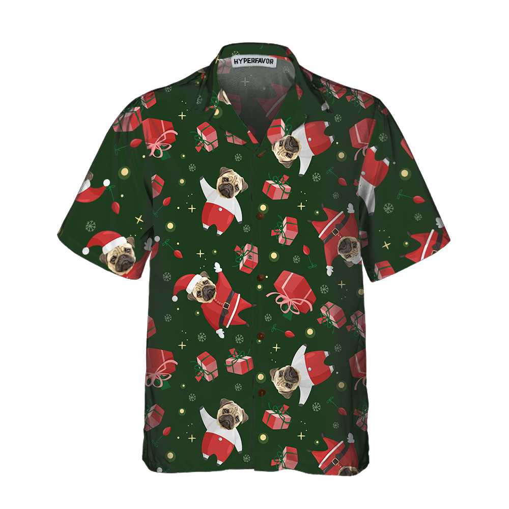 WW | Das Pug Santa Custom Hawaiian Shirt, Pug Weihnachtsshirt für Männer & Frauen, Personalisierte Weihnachtsgeschenkidee