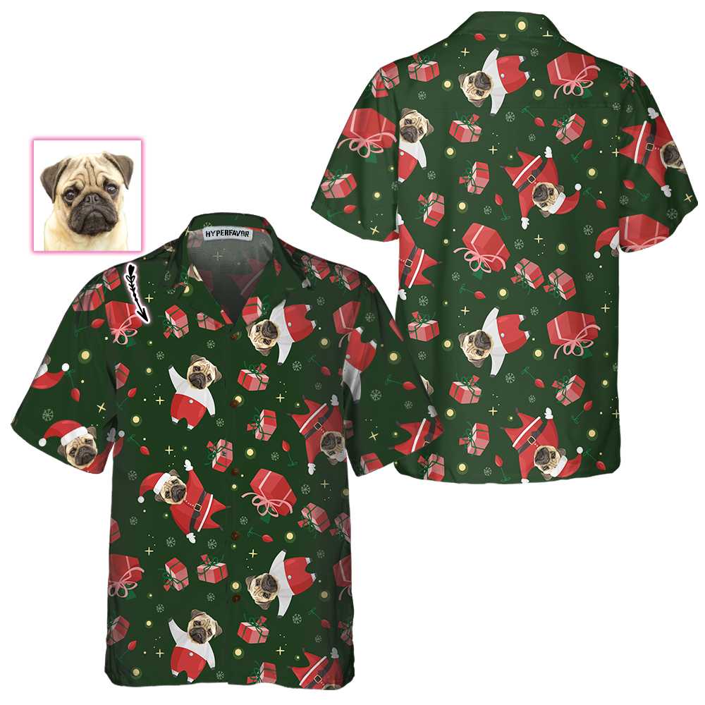 WW | Das Pug Santa Custom Hawaiian Shirt, Pug Weihnachtsshirt für Männer & Frauen, Personalisierte Weihnachtsgeschenkidee