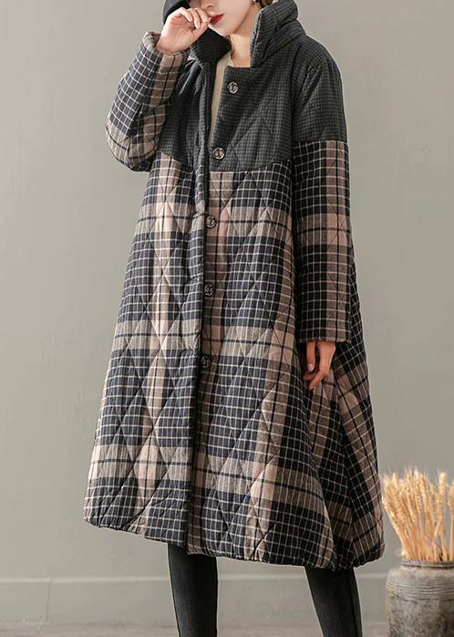 WW | Gray Plaid Coats Plus Size Clothing Coats Stand Collar Button Up Outerwear