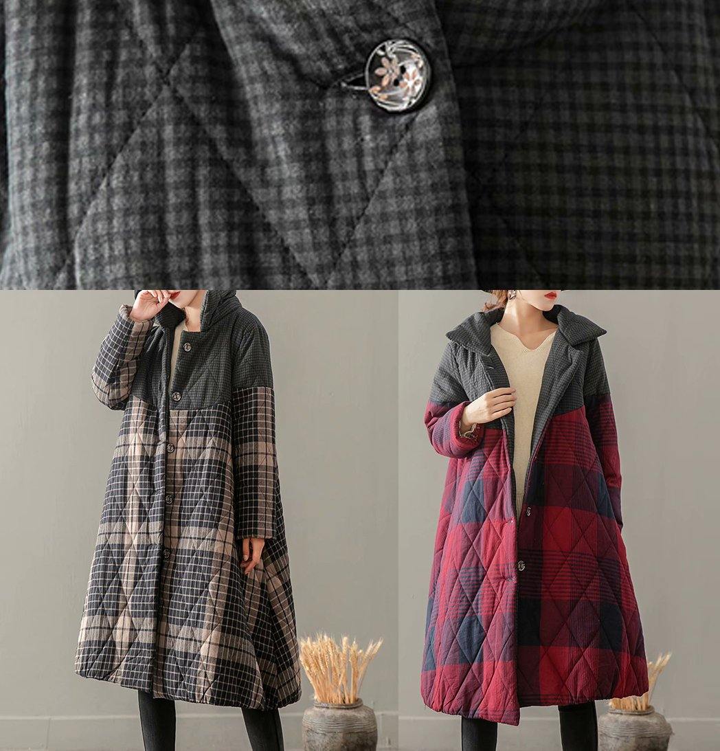 WW | Gray Plaid Coats Plus Size Clothing Coats Stand Collar Button Up Outerwear
