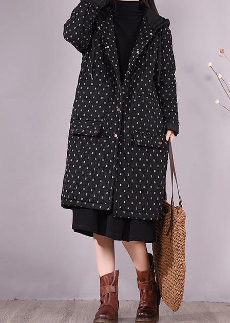 WW | Passform Mäntel Schwarze Kapuze Taschen Lässiges Outfit