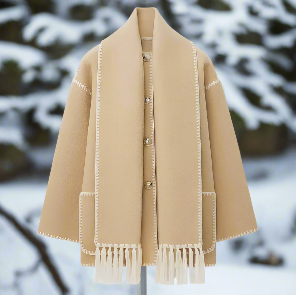 WW | Wool Coat - Loose Fit - Button Closure with Decorative Seam - Incl. Scarf
