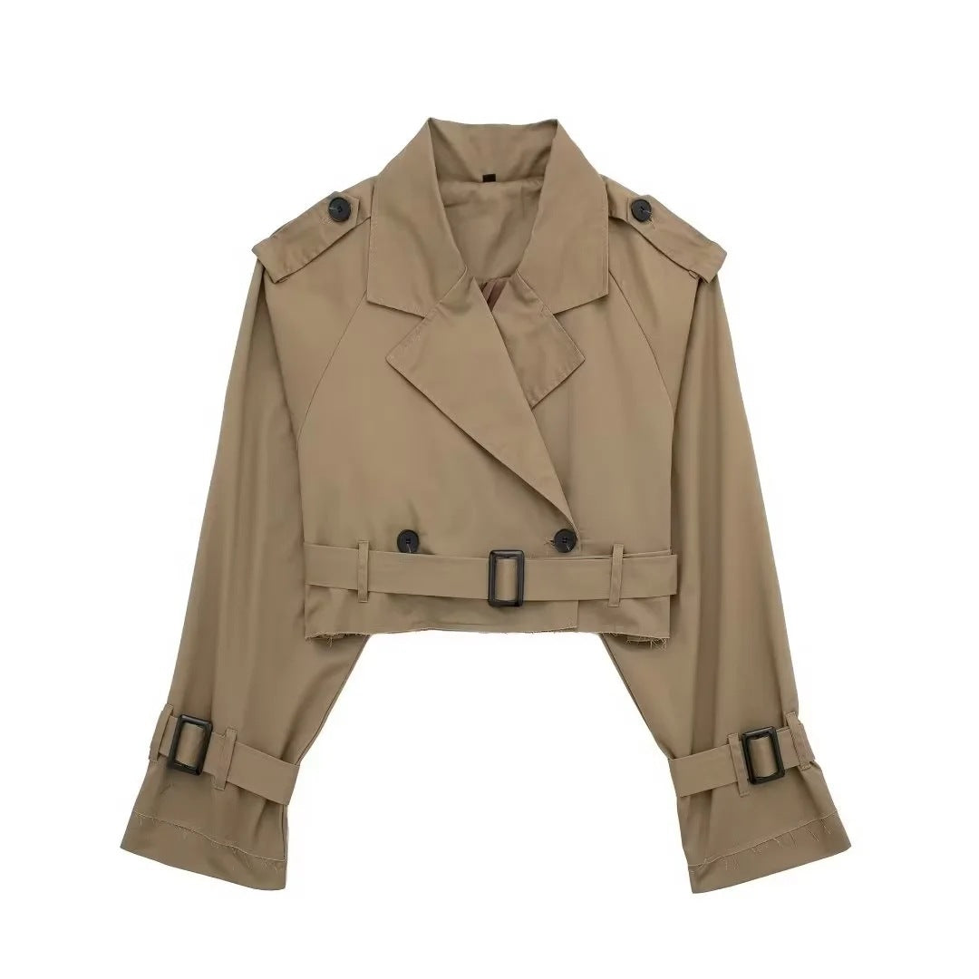 WW | Kurze Jacke mit Doppelter Brust und Gurt für Damen
