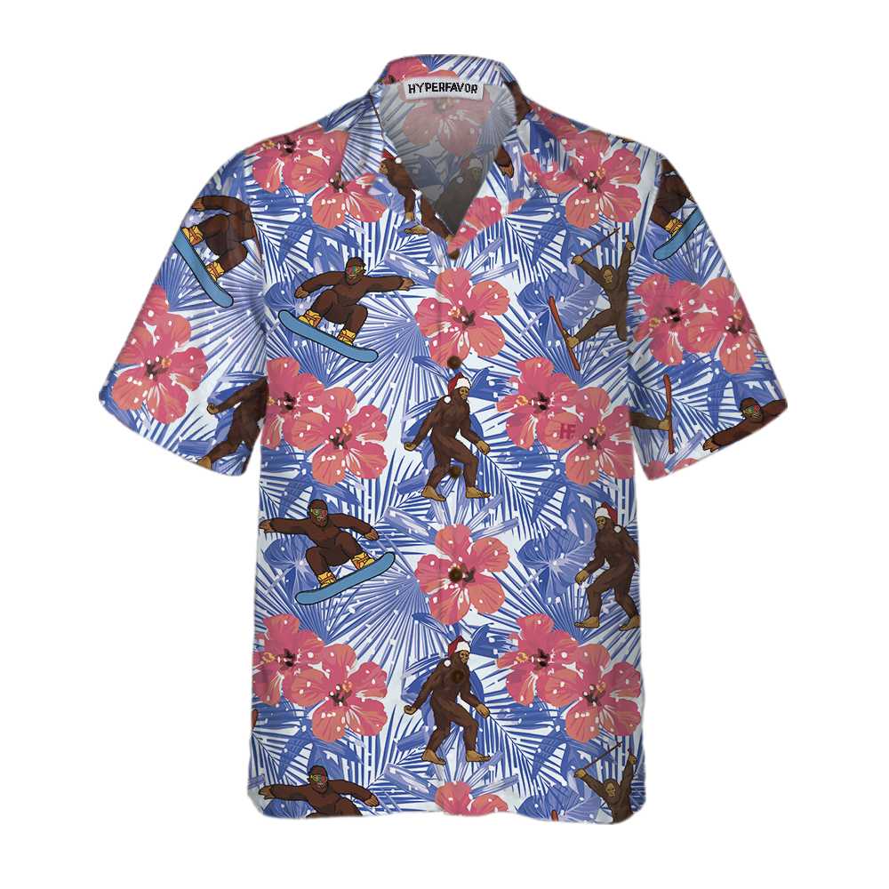 WW | Tropisches Weihnachten Bigfoot Hawaiian Shirt, Lustiges Weihnachten Bigfoot Shirt, Geschenk Für Weihnachten