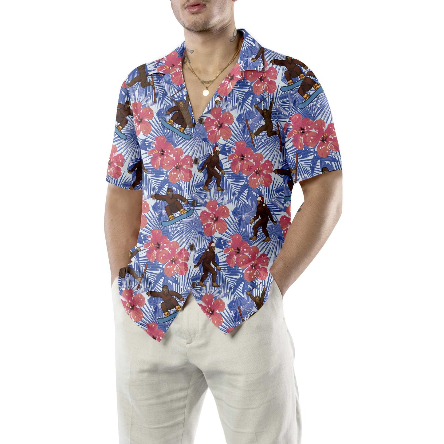 WW | Tropisches Weihnachten Bigfoot Hawaiian Shirt, Lustiges Weihnachten Bigfoot Shirt, Geschenk Für Weihnachten