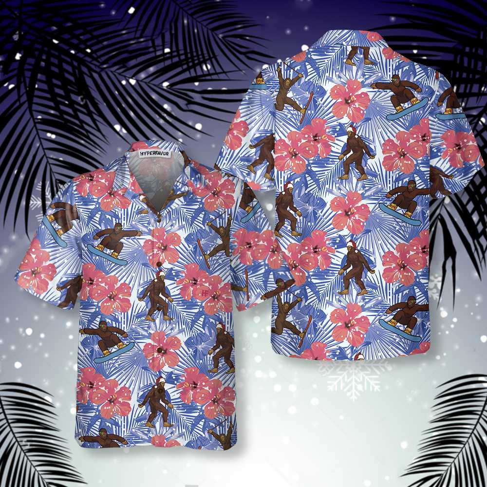 WW | Tropisches Weihnachten Bigfoot Hawaiian Shirt, Lustiges Weihnachten Bigfoot Shirt, Geschenk Für Weihnachten