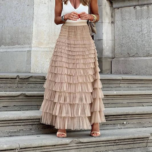 WW | Elegant High Waist Maxi Skirt Ruffle Skirt