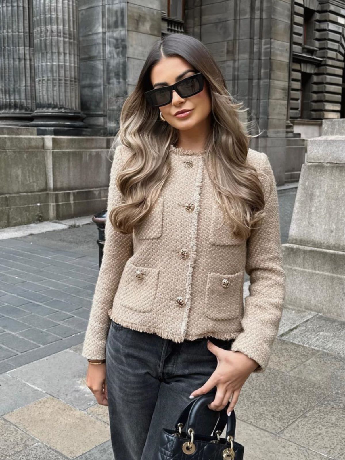WW | Jacke Elegant Knopfverschluss Beigefarbene Jacke Damenjacke