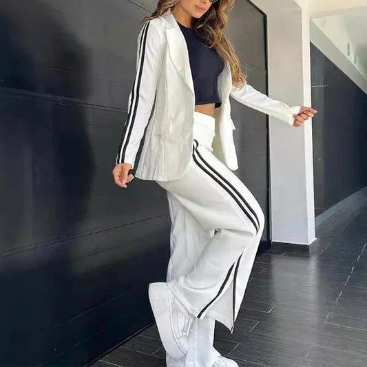 WW | Teiliges Satz Lässiger Blazer und Hose mit Weitem Bein für Damen