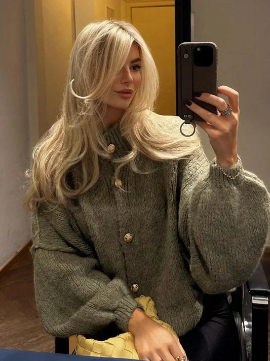 WW | Übergroße Strickjacke Warme, locker sitzende, grob gestrickte Damenjacke