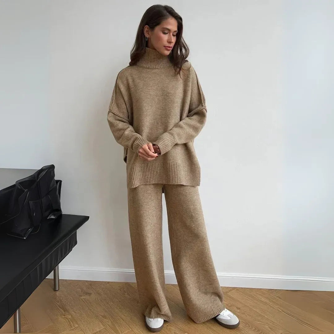 WW | Übergröße Lounge-Set mit Rollkragenpullover und weiten Hosen
