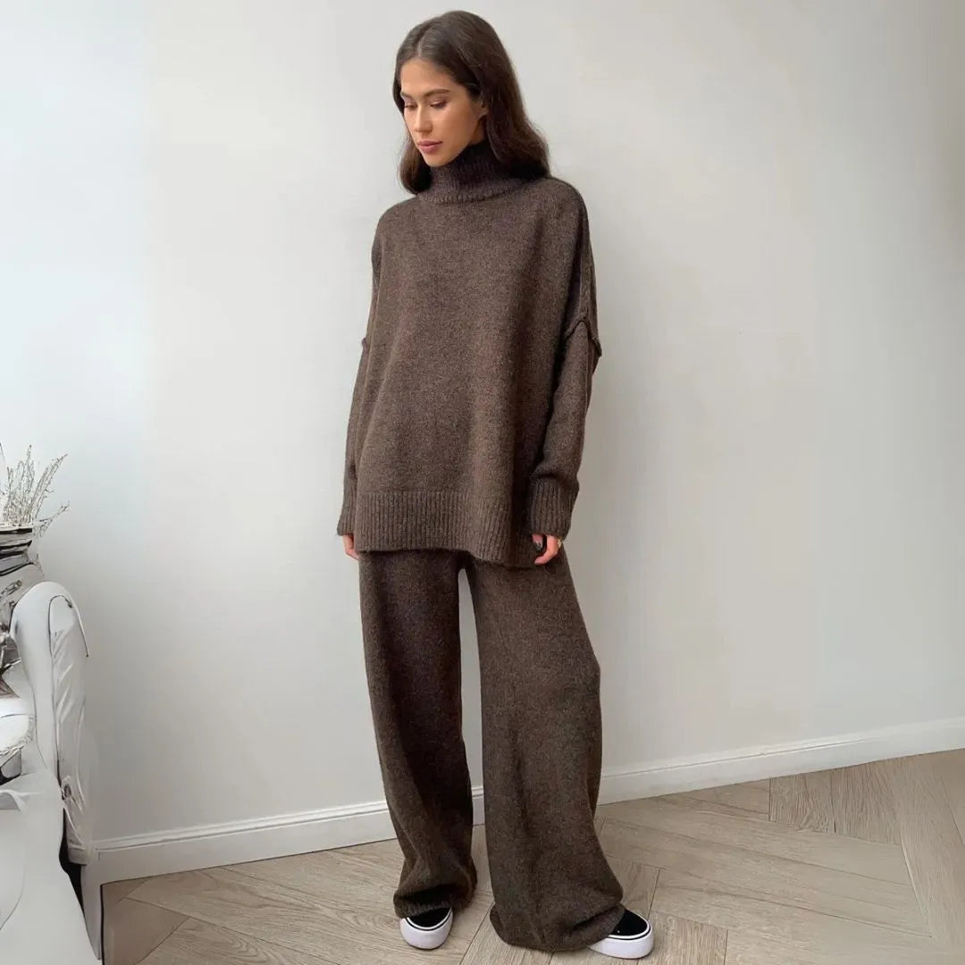 WW | Übergröße Lounge-Set mit Rollkragenpullover und weiten Hosen