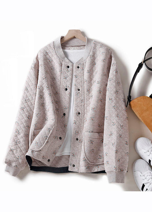 WW | Aprikose O-Hals Druck Knopf Taschen Dicke Baumwolljacken Winter