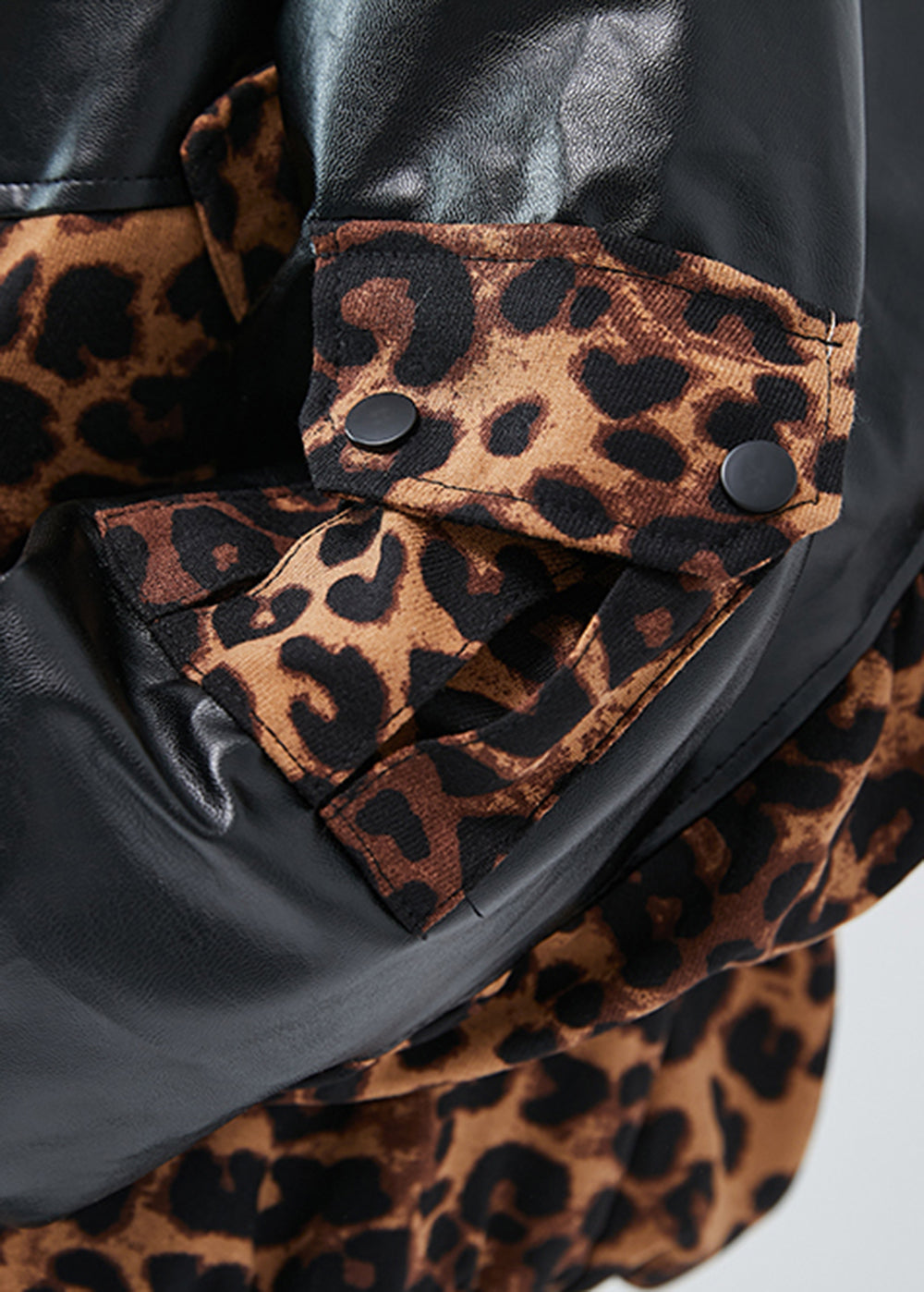 WW | Black Oversized Patchwork Leopard Faux Leather Coats