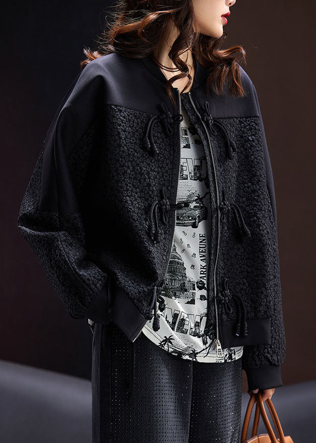 WW | Black Zipper Patchwork Button Coat