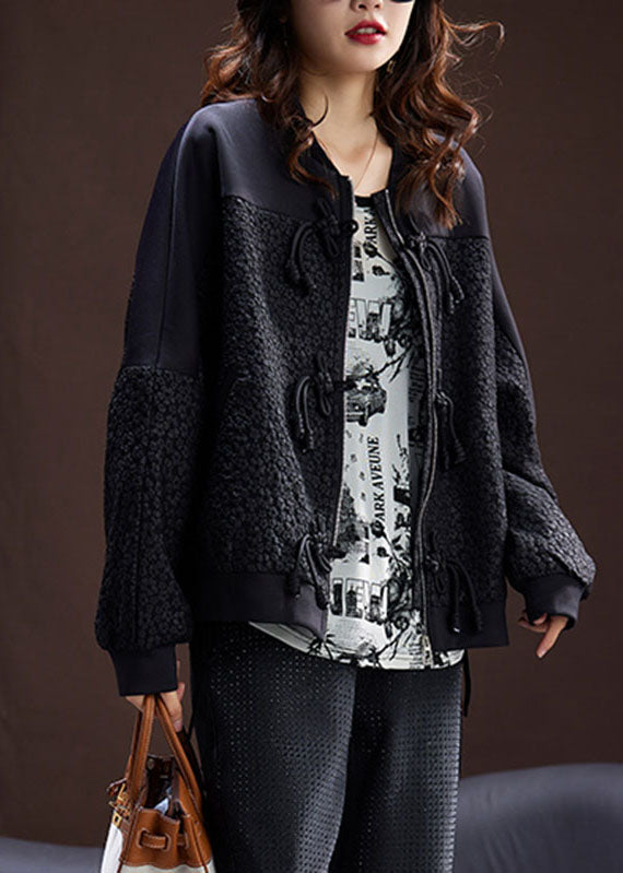 WW | Black Zipper Patchwork Button Coat