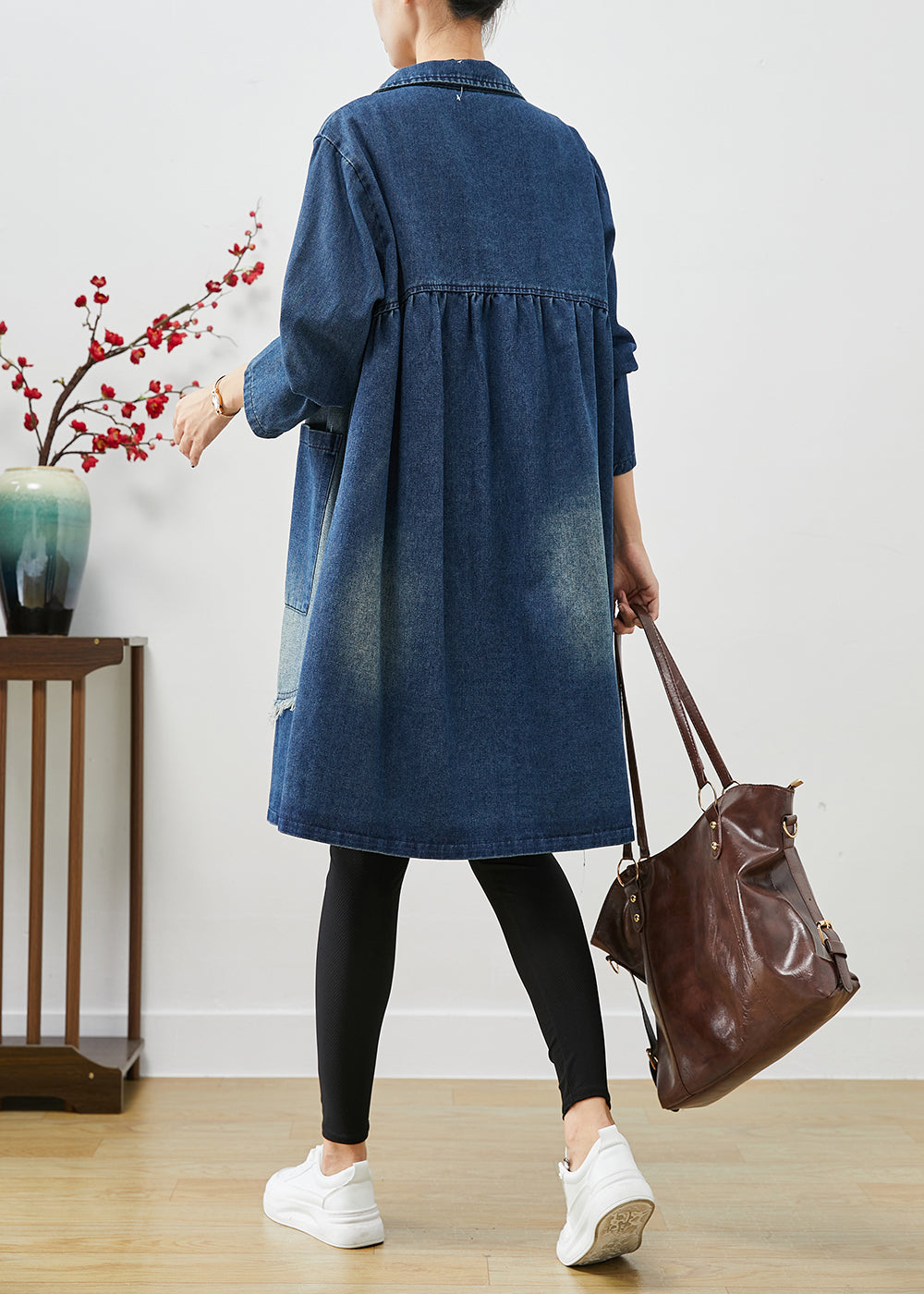 WW | Blue Asymmetrical Patchwork Denim Trench Coats