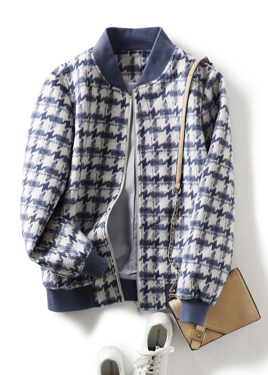 WW | Blue Zip-Up Plaid Wool Jackets