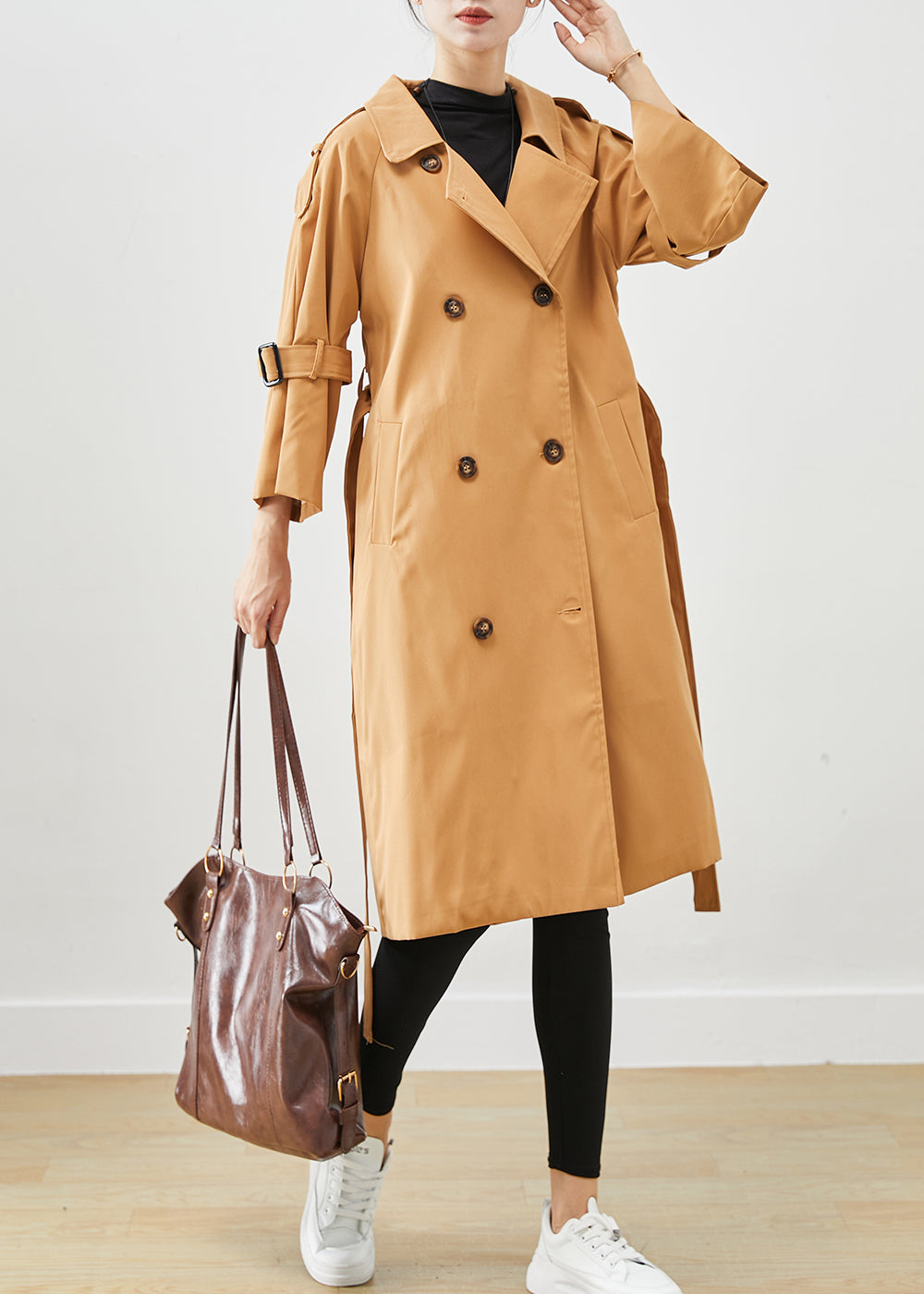 WW | Khaki Notched Doppelreihige Slim Fit Baumwoll-Trenchcoats