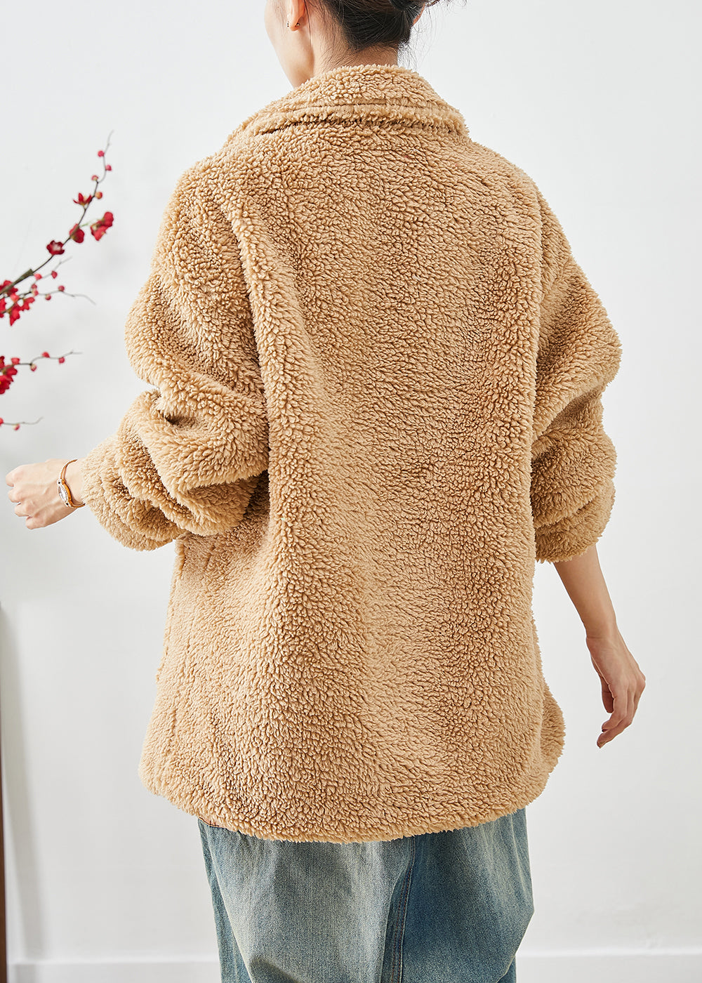 WW | Khaki Peter Pan Kragen Taschen Kunstfell Teddy Mäntel Winter