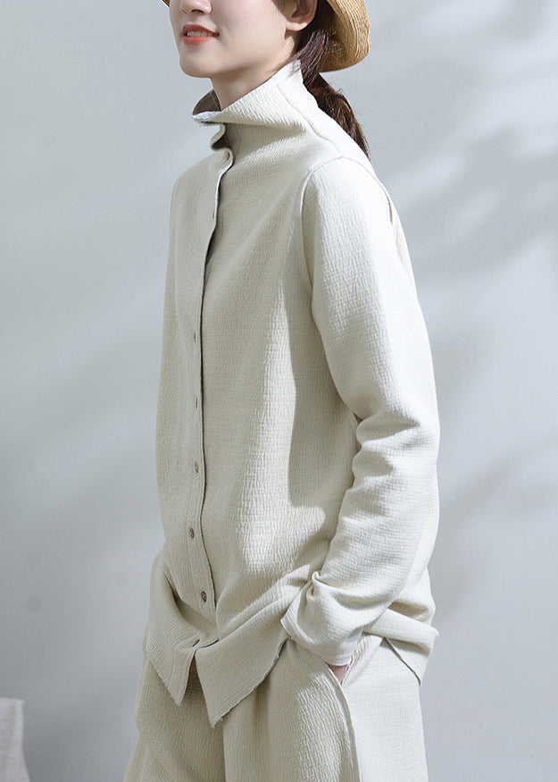 WW | White Stand-up Collar Button Patchwork Cotton Coats