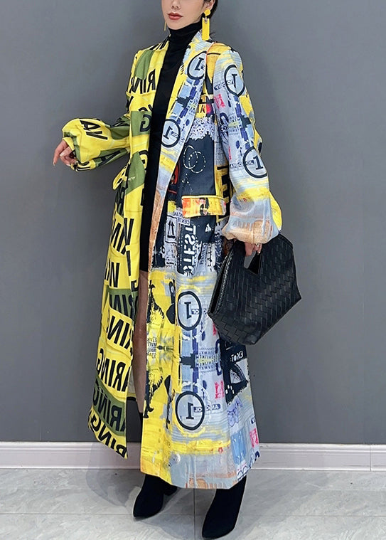 WW | Yellow Print Style Pockets Patchwork Cotton Coats