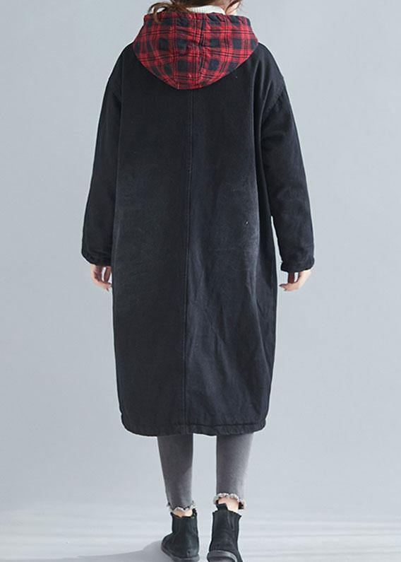 WW | denim schwarz feine lässige Mäntel Damen Inspiration Kapuzen-Patchwork-Outwears