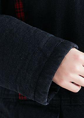 WW | Denim Black Fine Casual Coats Women Inspiration Hooded Patchwork Outwears