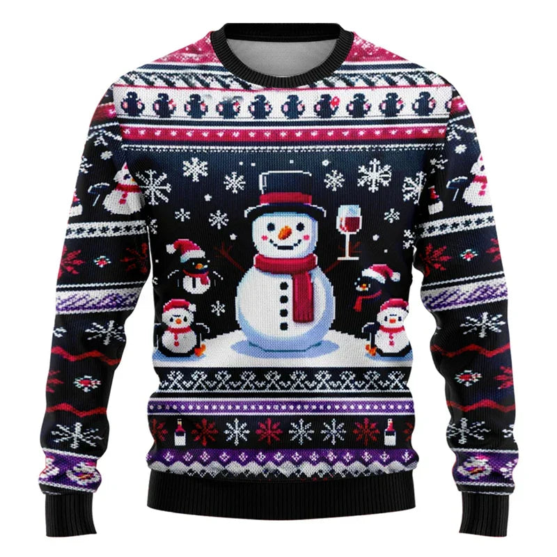 WW | Weihnachts-Pullover - Unisex 3D Schneemann & Weihnachtsmann Design mit bequemem Schnitt