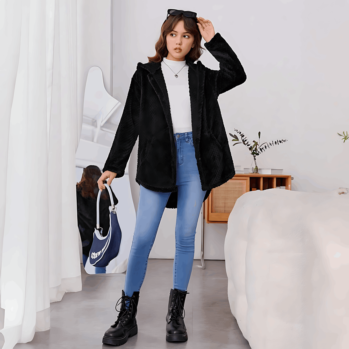 WW | Fleece Strickjacke mit Kapuze