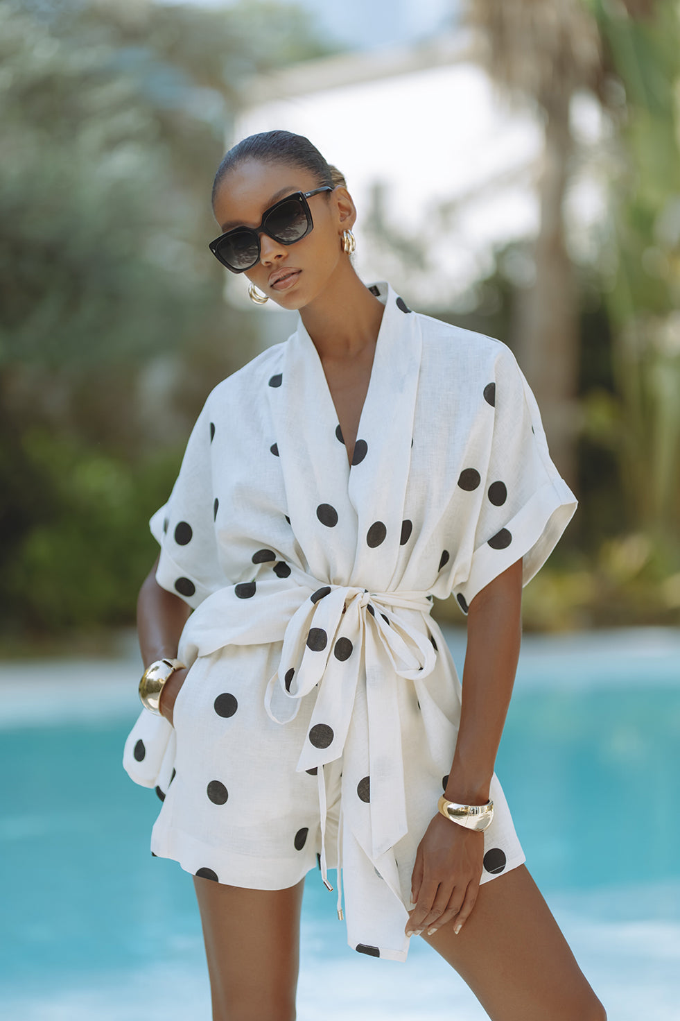 Rin | Two-Piece Kimono Set with Polka Dot Pattern