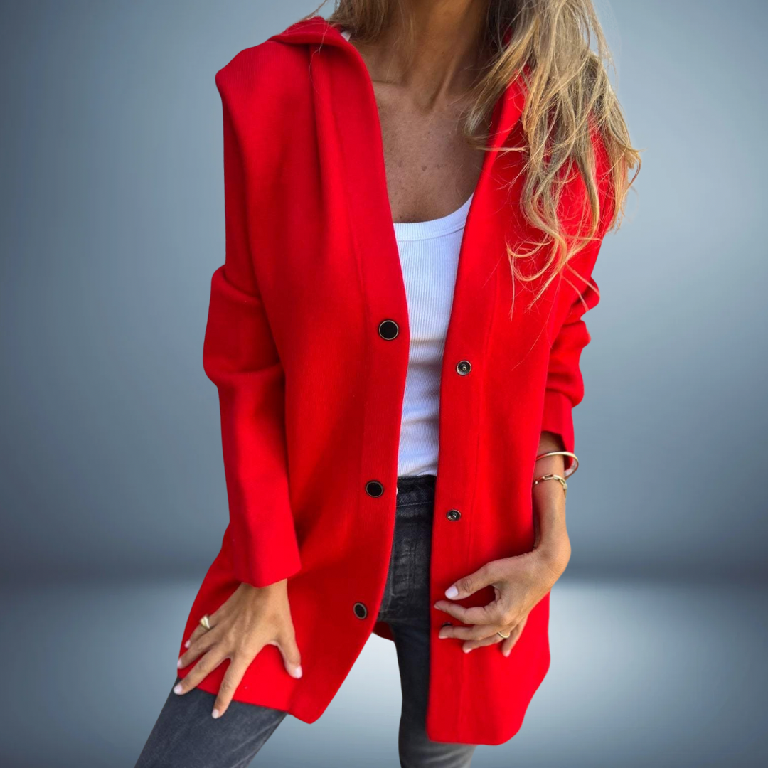 WW | Damen Strick Blazer - Mit Knöpfen & Kapuze