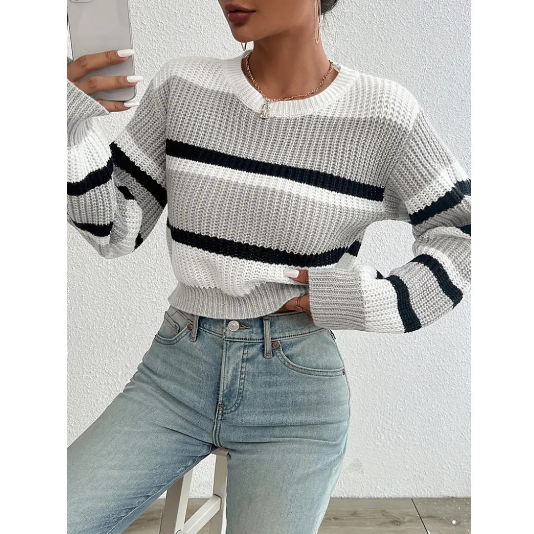 WW | Bequemer Pullover für Damen mit Streifen und langen Ärmeln