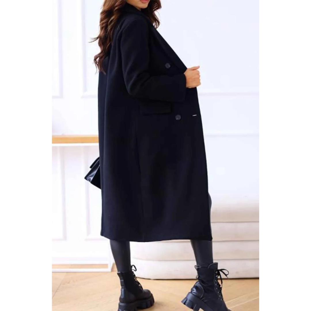 WW | Long Jacket Wool Blend Oversized Fit Double-Breasted Flap Pockets