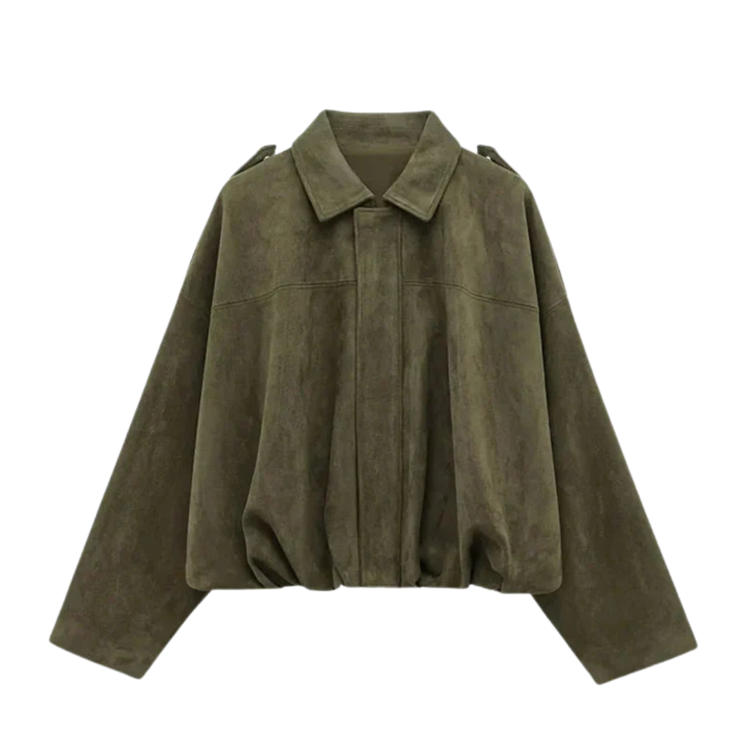 WW | Überdimensional Jacke - Weiche Wildlederoptik - Voll gefüttert - Khaki