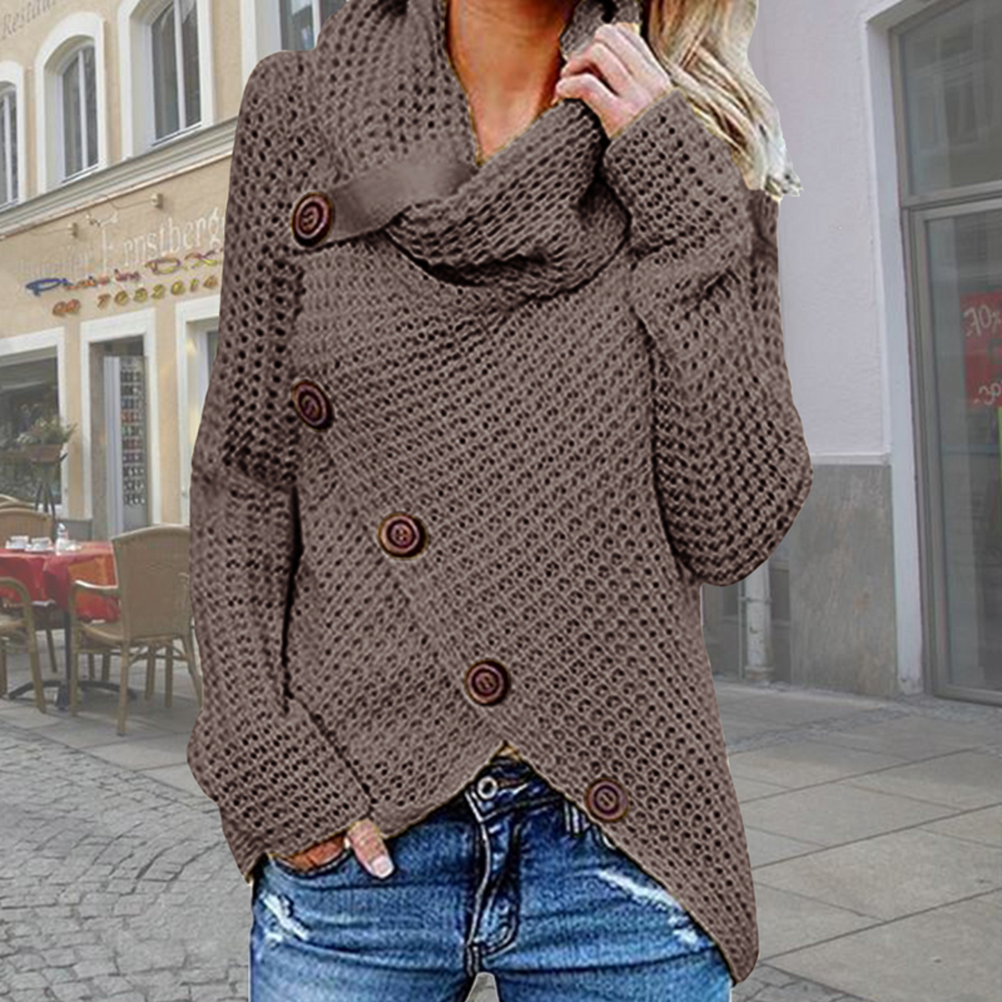 WW | Modern Asymmetric Turtleneck Sweater with Stylish Details