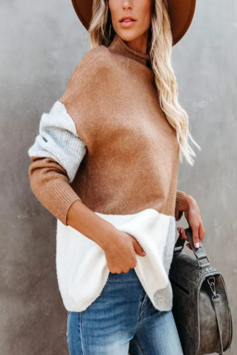 WW | Warmer Pullover mit trendigem Blockfarbenmuster für Frauen