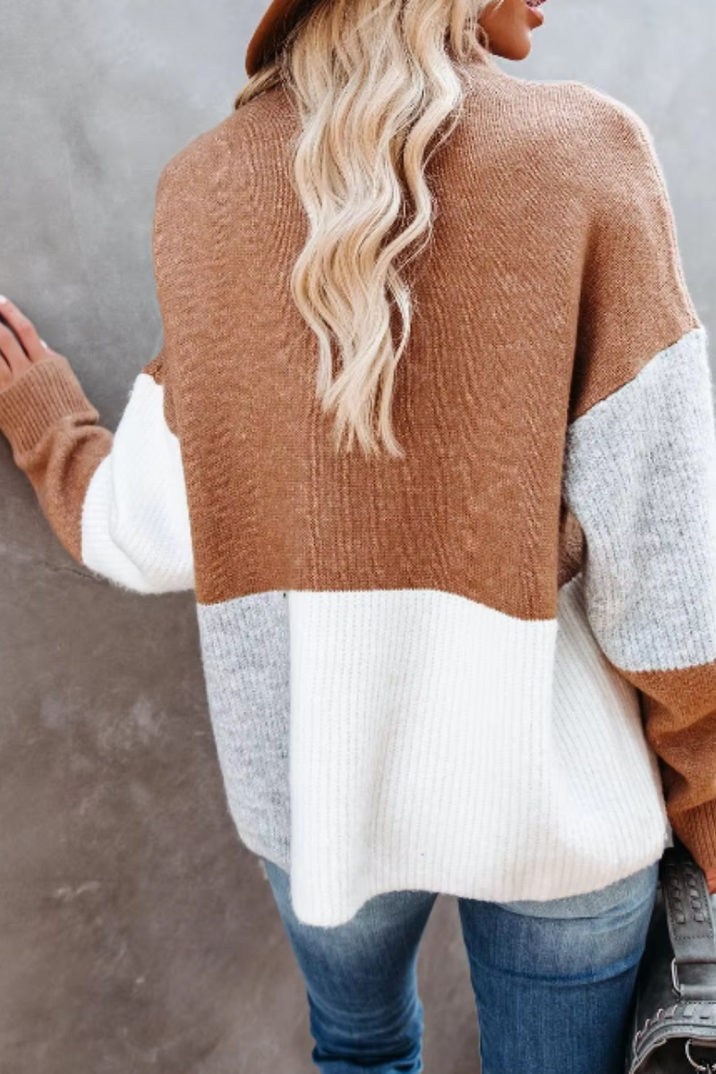 WW | Warmer Pullover mit trendigem Blockfarbenmuster für Frauen