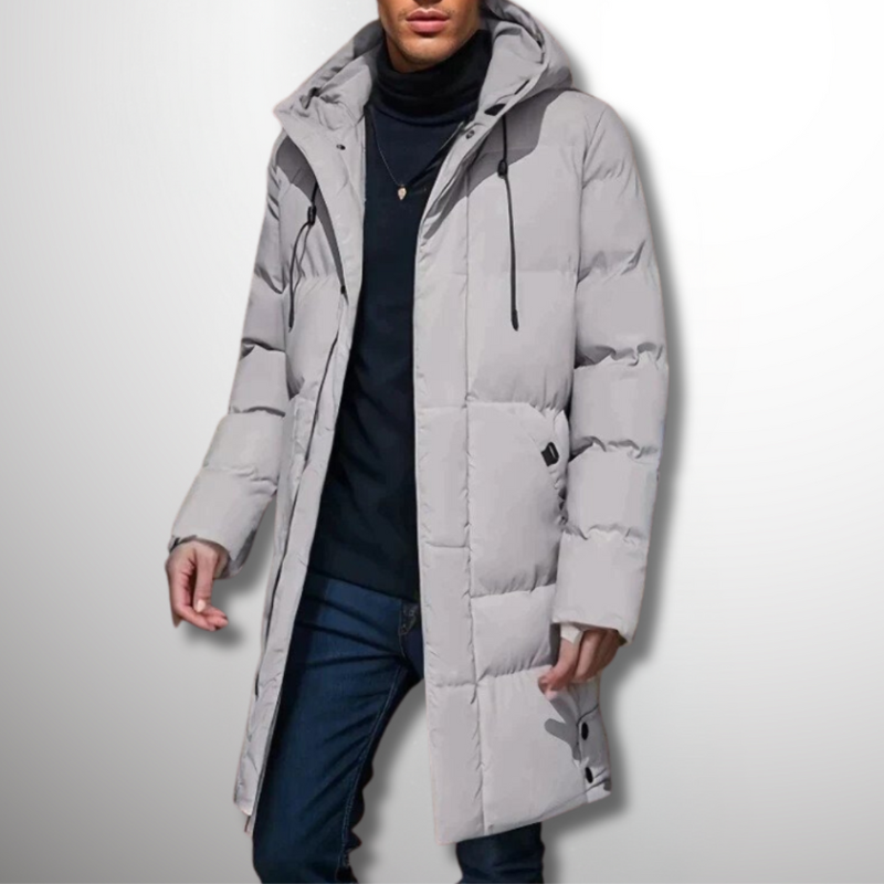 WW | Men's Long Winter Coat With Adjustable Hood And Zipper Design